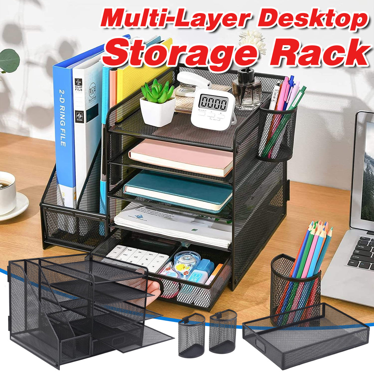 Multi-Tier Desktop Organizer for Files and Documents - Black