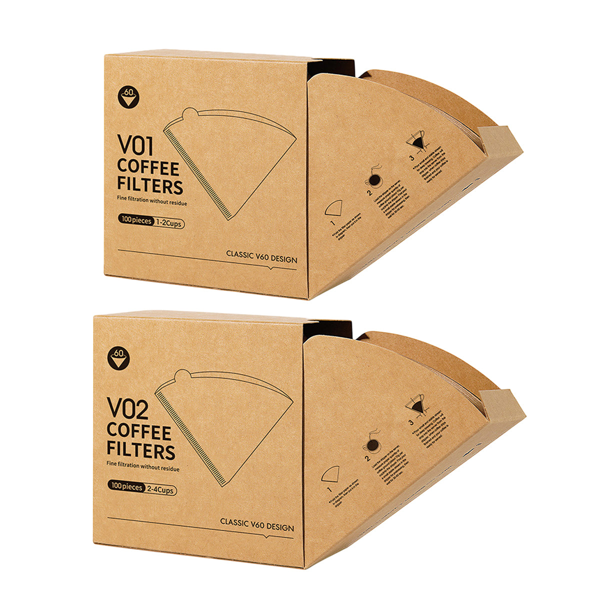Premium V02 Coffee Filter Paper Drip Cone Filters 100 Pack