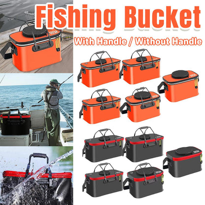 Portable Folding EVA Fishing Bucket Multi Use Live Fish Container with Strap - Black-35cm