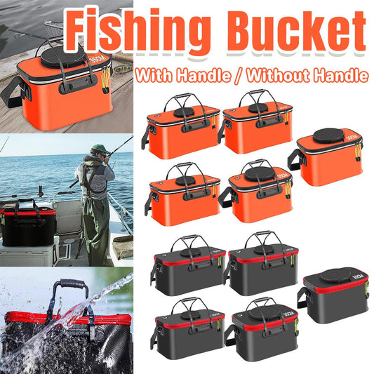 Portable Folding EVA Fishing Bucket Multi Use Live Fish Container with Strap - Black-35cm