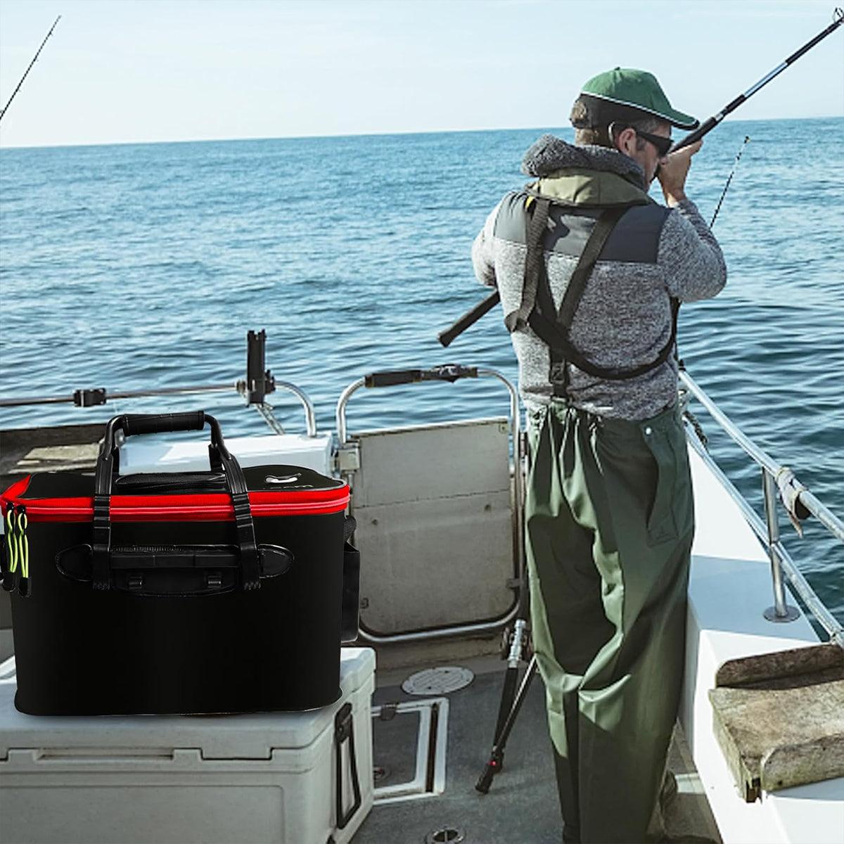 Portable Folding EVA Fishing Bucket Multi Use Live Fish Container with Strap - Black-35cm