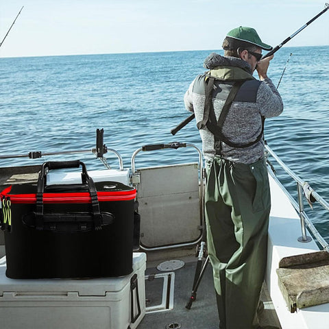 Portable Folding EVA Fishing Bucket Multi Use Live Fish Container with Strap - Black-35cm - SuperSaverAU - view 2