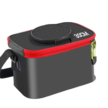 Portable Folding EVA Fishing Bucket Multi Use Live Fish Container with Strap - Black-35cm
