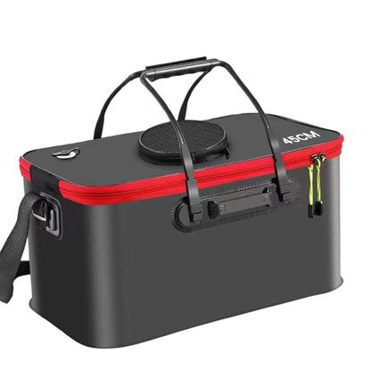 Portable Folding EVA Fishing Bucket Multi Use Live Fish Container with Strap - Black-35cm