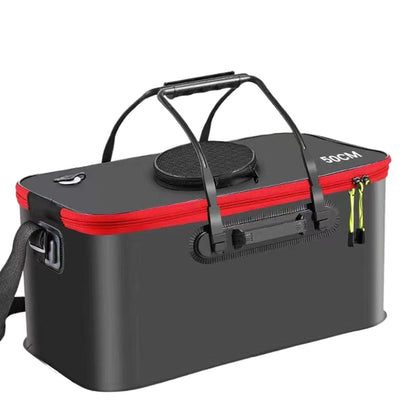 Portable Folding EVA Fishing Bucket Multi Use Live Fish Container with Strap - Black-35cm
