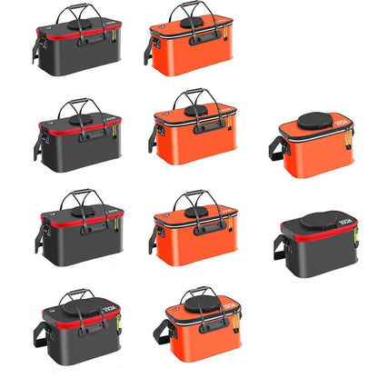 Portable Folding EVA Fishing Bucket Multi Use Live Fish Container with Strap - Black-45cm