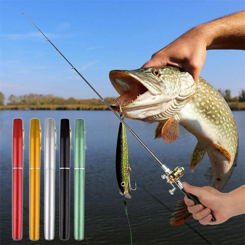 Mini Pen Fishing Rod Pocket Size Portable Telescopic Travel Fishing Pole Tool - Black - SuperSaverAU - view 2