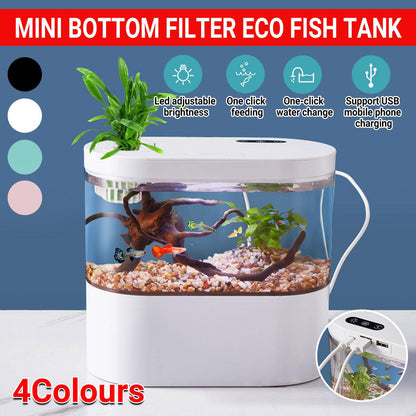 Mini Self-Circulating Desktop Fish Tank 4L Eco-Friendly Aquarium - Blue