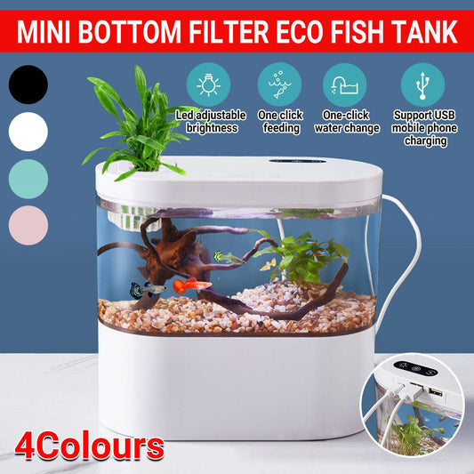 Mini Self-Circulating Desktop Fish Tank 4L Eco-Friendly Aquarium - Pink