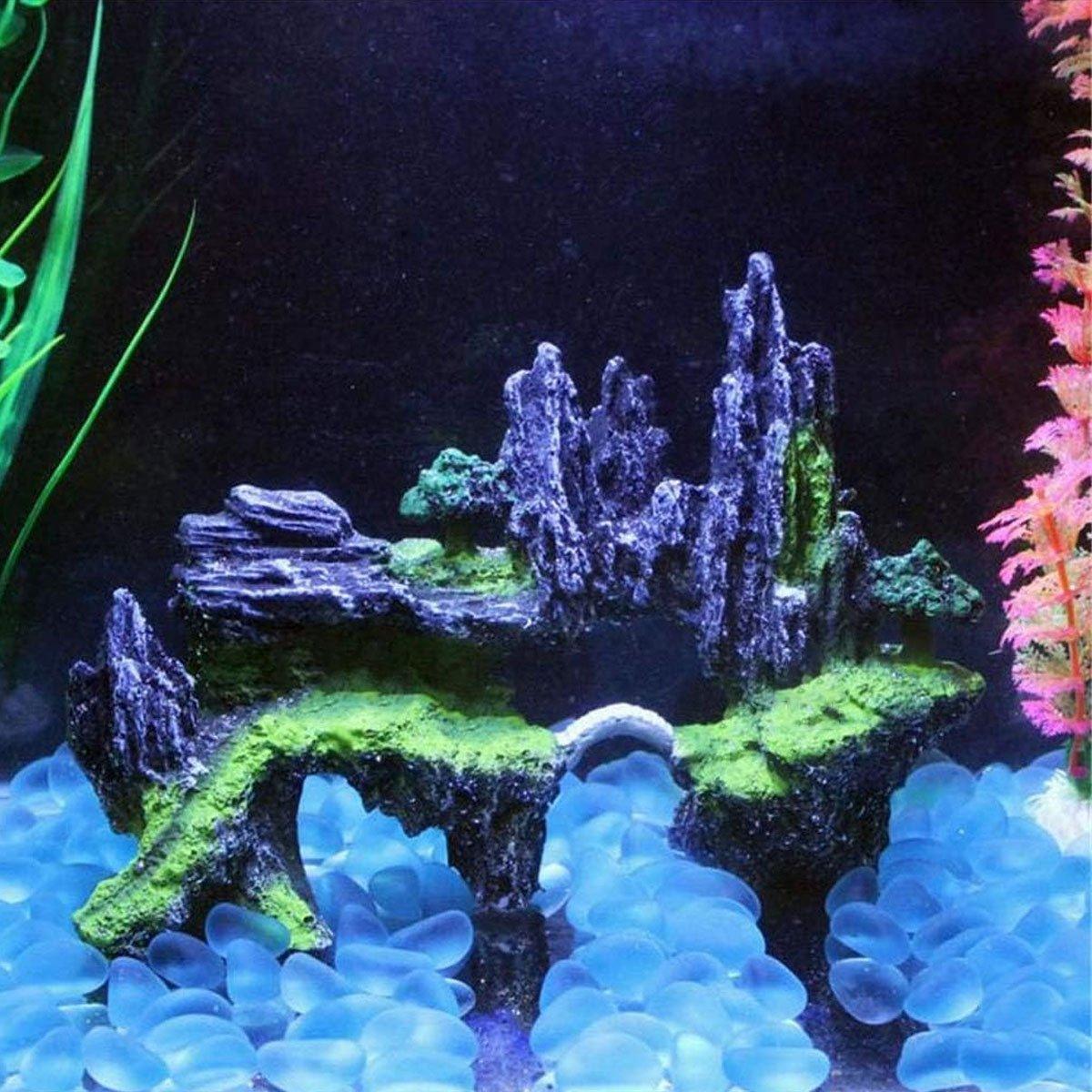 Premium Aquarium Rock Cave Mountain Ornament Grey Resin - 23cm