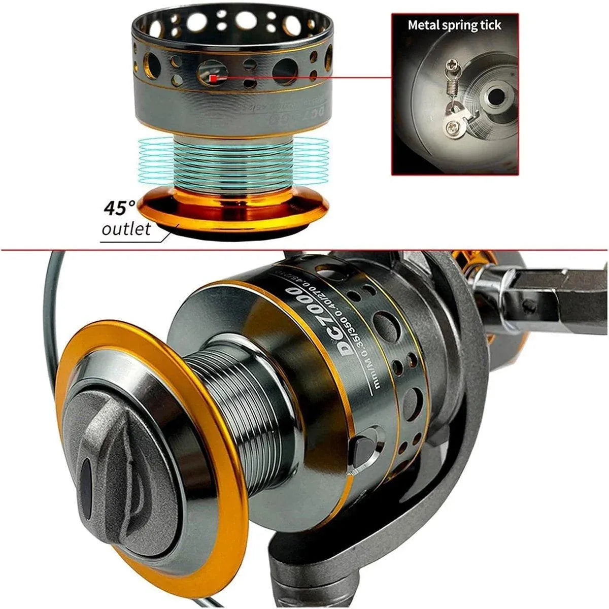 All-Metal Spinning Fishing Reel - CNC Alloy Wire Cup, Interchangeable Handle, 2000 Size