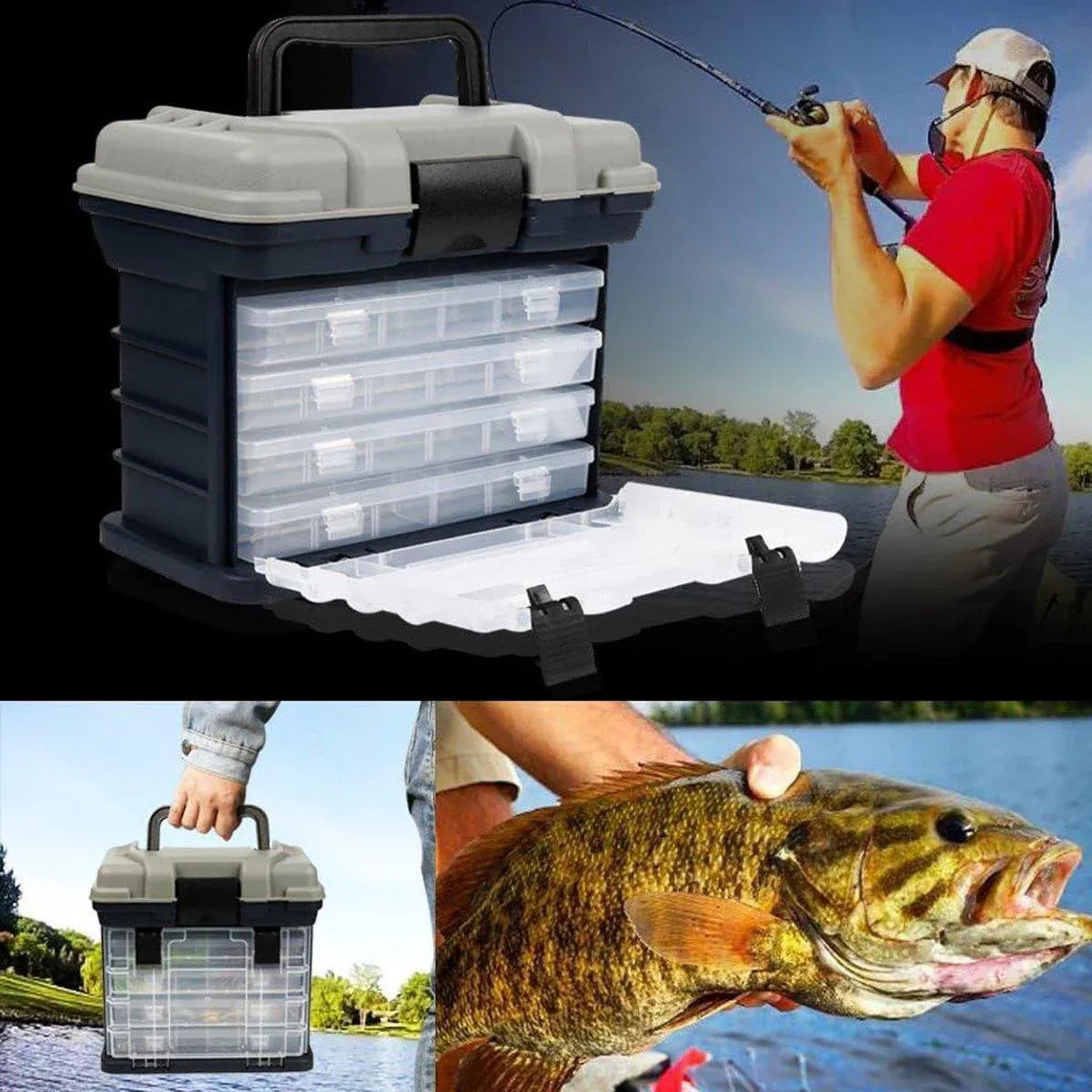 Premium Heavy Duty Fishing Tackle Box with 4 Removable Trays