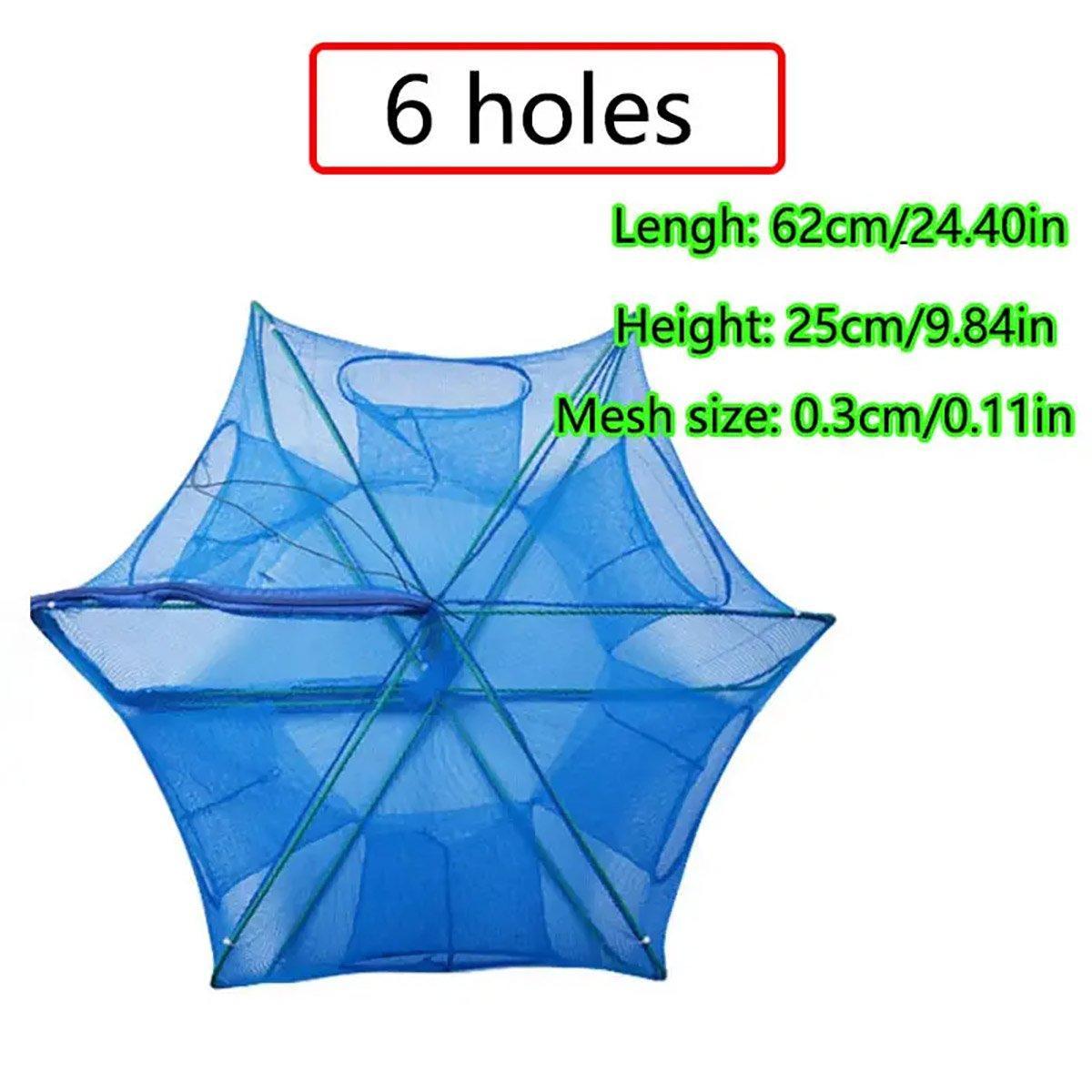 Premium Foldable Fishing Net Trap - Blue, 10 Holes