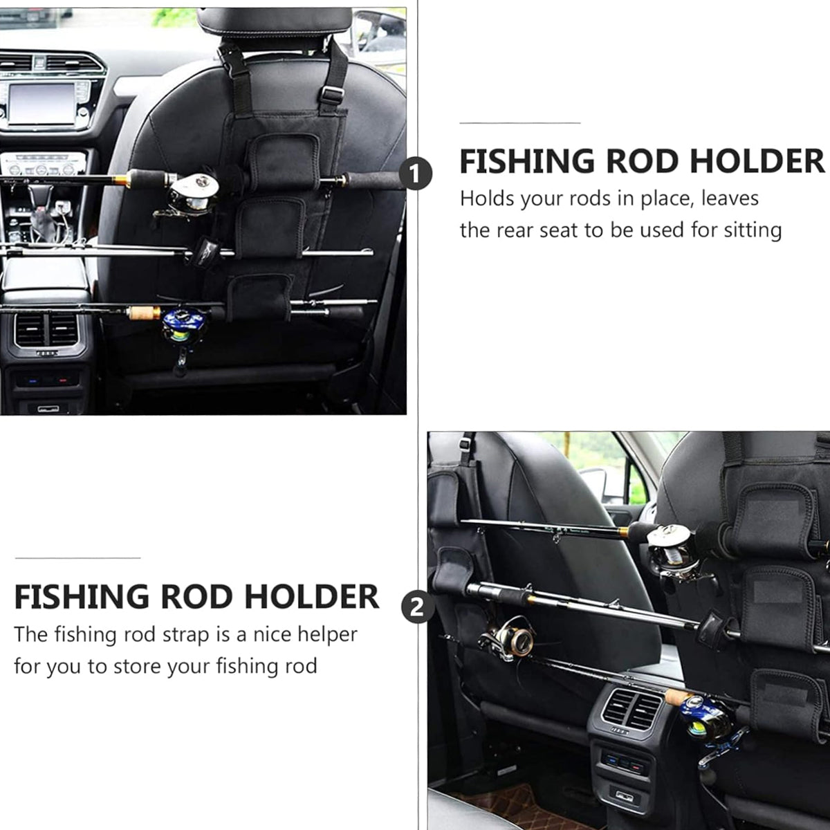 1 Pair Car Fishing Rod Holder Rear Seat Storage Rack Strap Belt Gear Organizer - SuperSaverAU - view 2