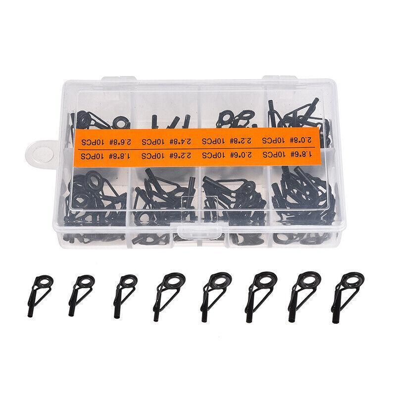 80 Fishing Rod Guide Set Tackle Tips Repair Kits Ring 8 Size Stainless Steel Box - SuperSaverAU - view 1