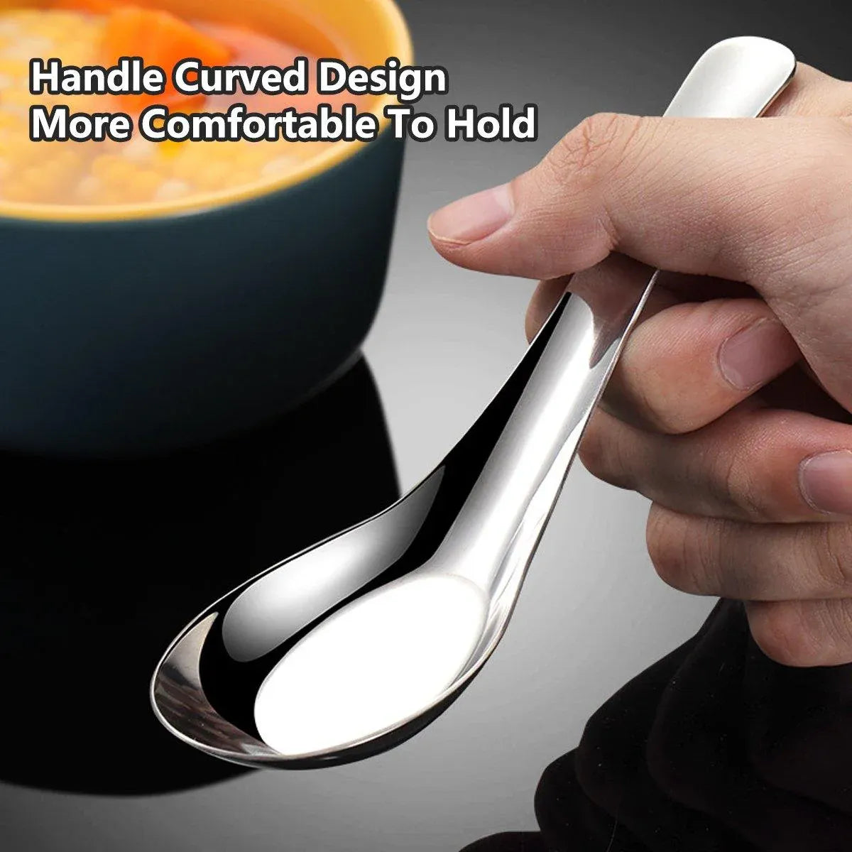 Premium SUS304 Stainless Steel Flat Bottom Soup Spoons – 10 Pack