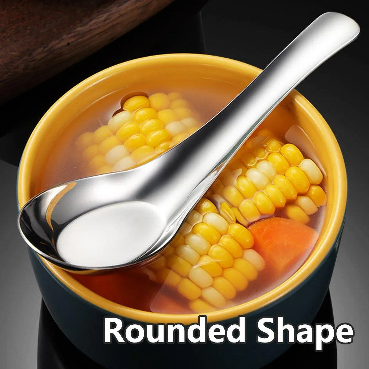 Premium SUS304 Stainless Steel Flat Bottom Soup Spoons – 10 Pack