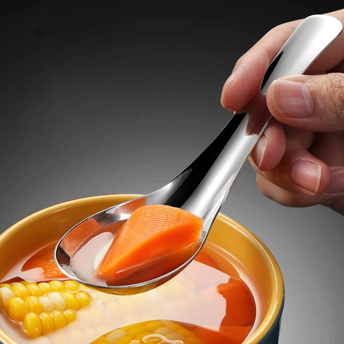 Premium SUS304 Stainless Steel Flat Bottom Soup Spoons – 10 Pack