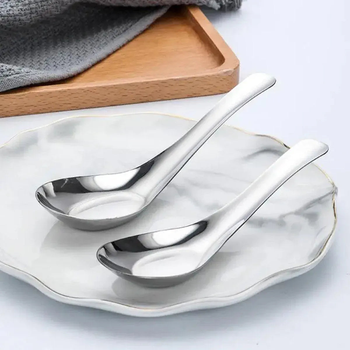Premium SUS304 Stainless Steel Flat Bottom Soup Spoons – 10 Pack