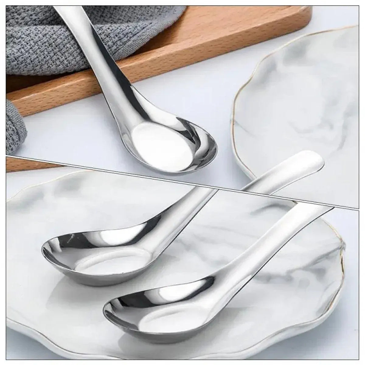 Premium SUS304 Stainless Steel Flat Bottom Soup Spoons – 10 Pack