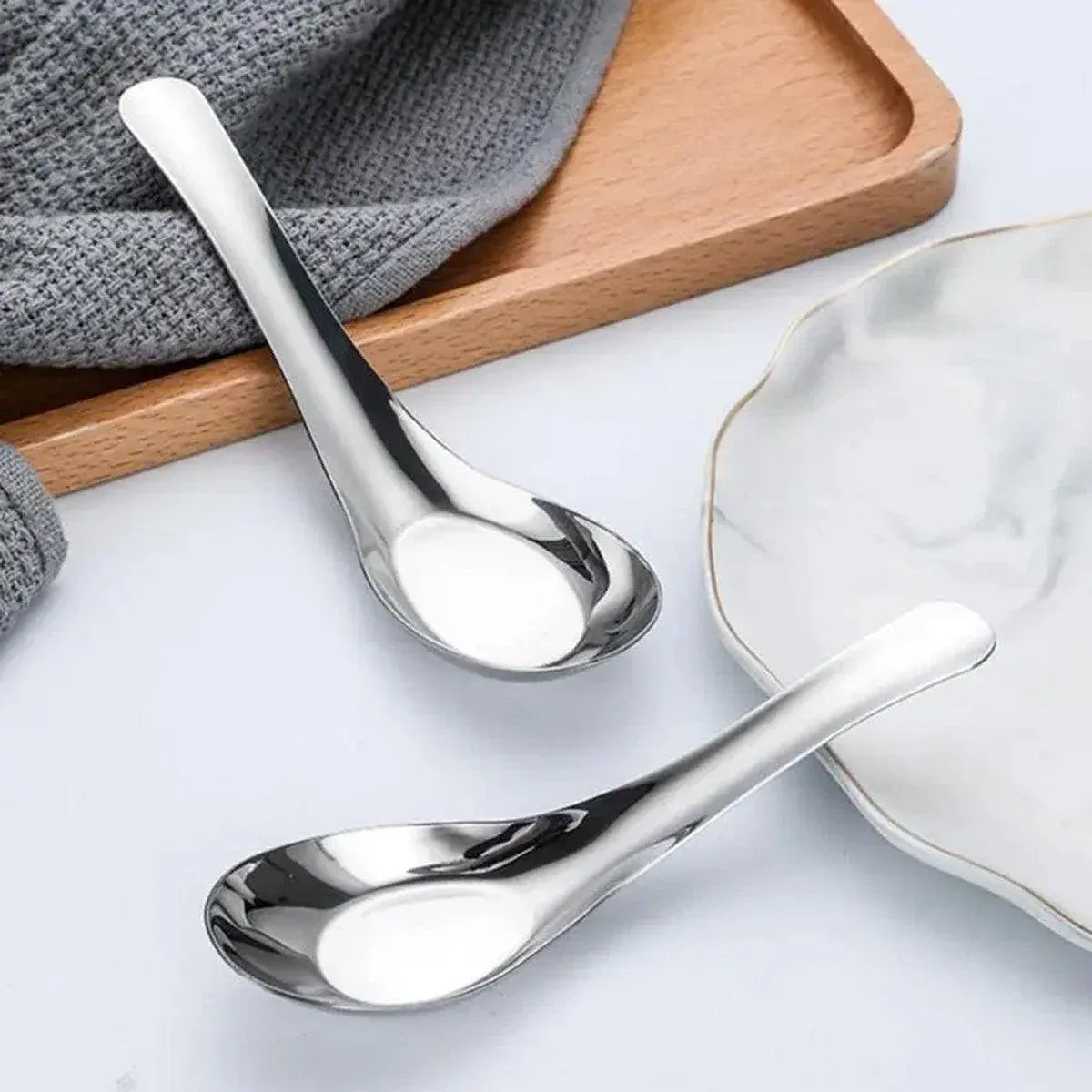 Premium SUS304 Stainless Steel Flat Bottom Soup Spoons – 10 Pack