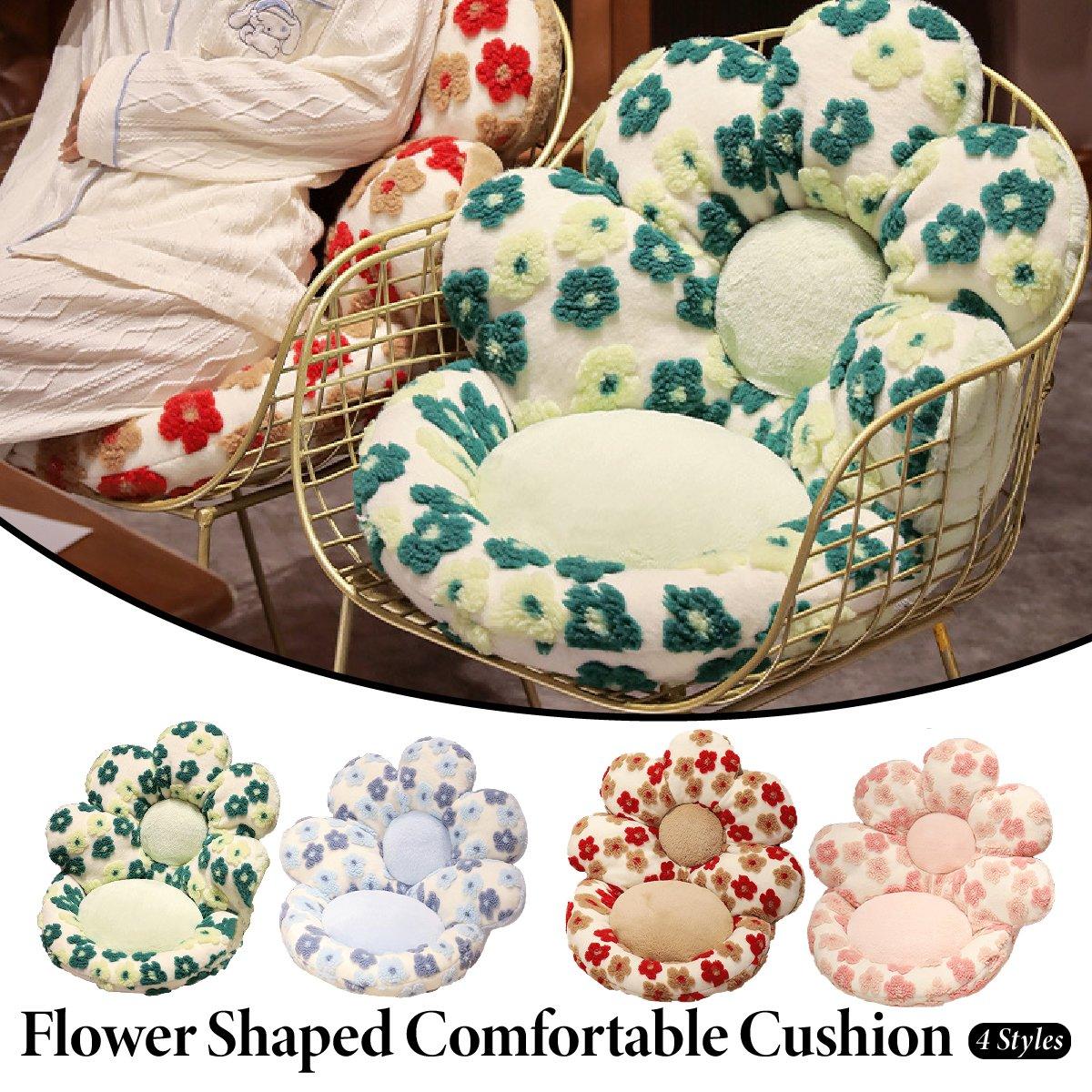 Flower Shaped Soft Seat Cushion - Cute Design for Home and Office, Red