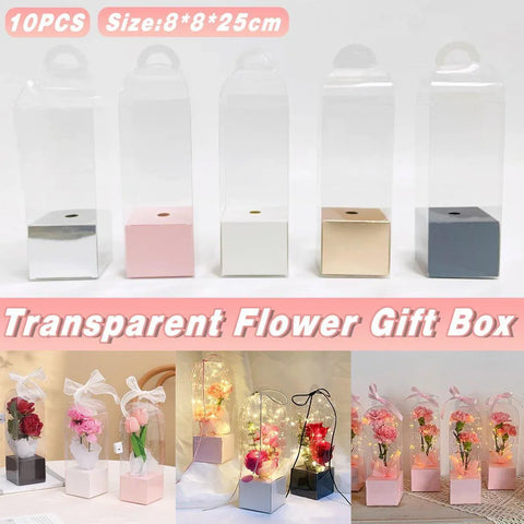 Premium 10 Pack White Transparent PVC Flower Bouquet Gift Boxes 8x8x25cm