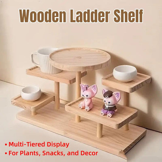 Multi-Tier Wooden Step Shelf Desktop Organizer for Home or Office