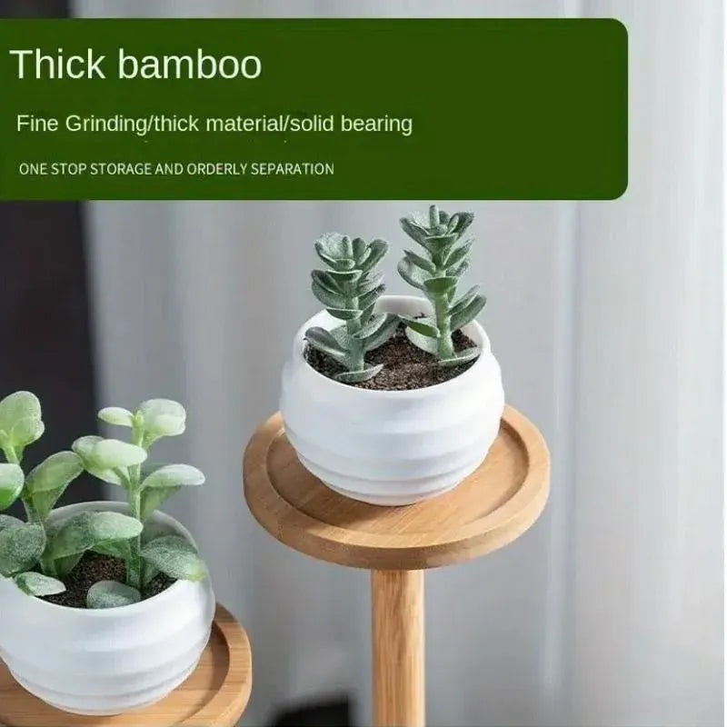 Premium Round Bamboo Tabletop Flower Stand – Multi-Tier Display Rack