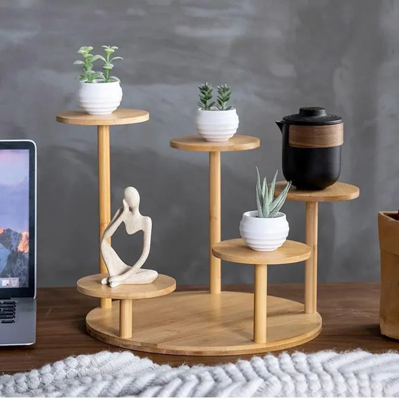 Premium Round Bamboo Tabletop Flower Stand – Multi-Tier Display Rack