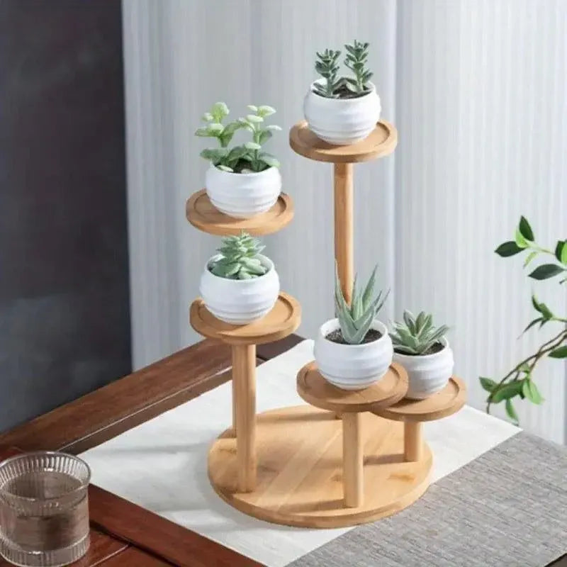 Premium Round Bamboo Tabletop Flower Stand – Multi-Tier Display Rack