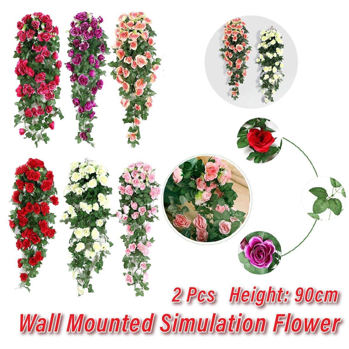 2PCS Artificial Rose Garland Hanging Vines 90 cm - Red Silk Wall Decor - SuperSaverAU - view 1