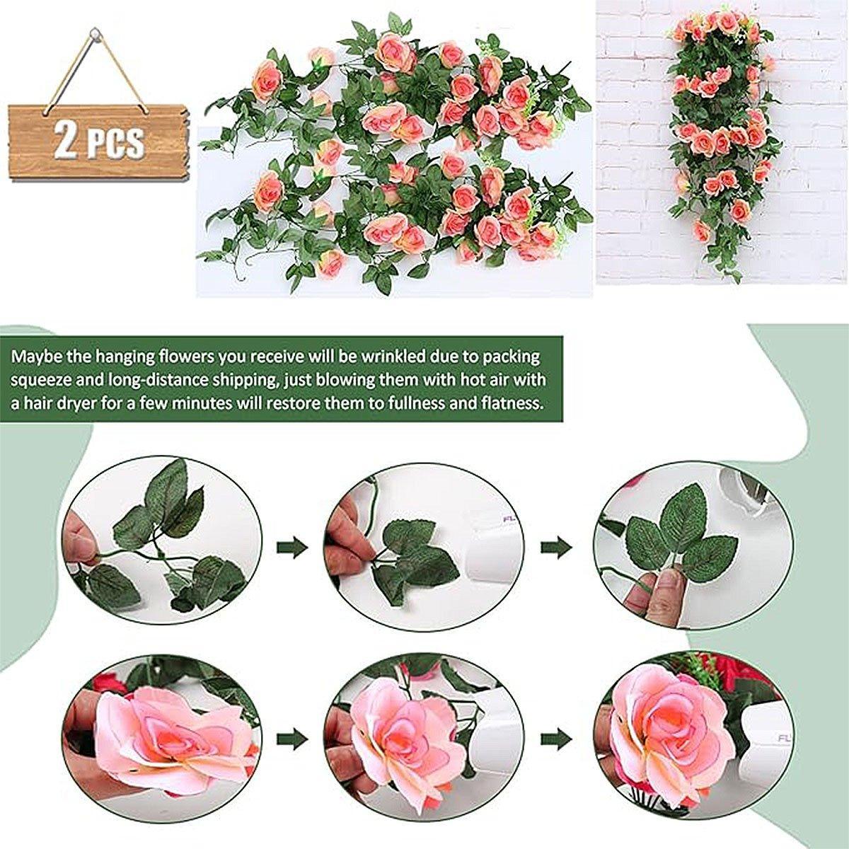 2PCS Artificial Rose Garland Hanging Vines 90 cm - Red Silk Wall Decor - SuperSaverAU - view 2