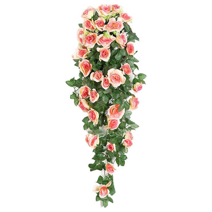 2PCS Artificial Rose Flower Garland Hanging Vine Home Wall Decor Fake Rattan - Rose Red