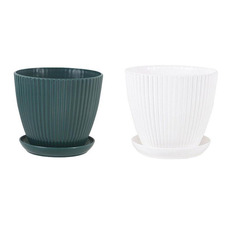 6PCS Simple Plastic Round Plant Pots Vertical Stripes Flower Pot Green Gardening - Green - SuperSaverAU - view 2
