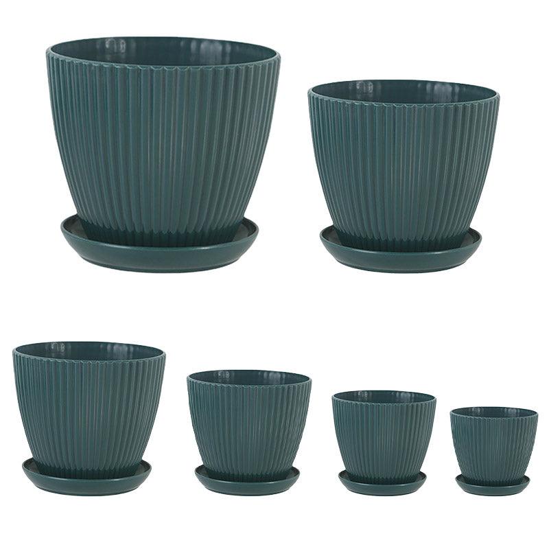 6PCS Simple Plastic Round Plant Pots Vertical Stripes Flower Pot Green Gardening - Green - SuperSaverAU - view 6