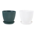 6PCS Simple Plastic Round Plant Pots Vertical Stripes Flower Pot Green Gardening - White - SuperSaverAU - view 2