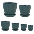 6PCS Simple Plastic Round Plant Pots Vertical Stripes Flower Pot Green Gardening - White - SuperSaverAU - view 3