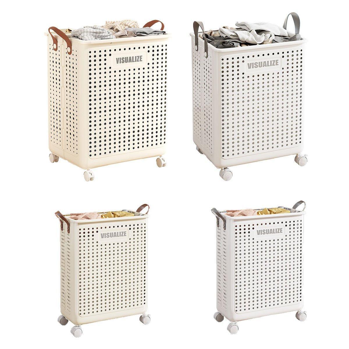 Premium Folding Laundry Basket with Wheels – Beige Medium