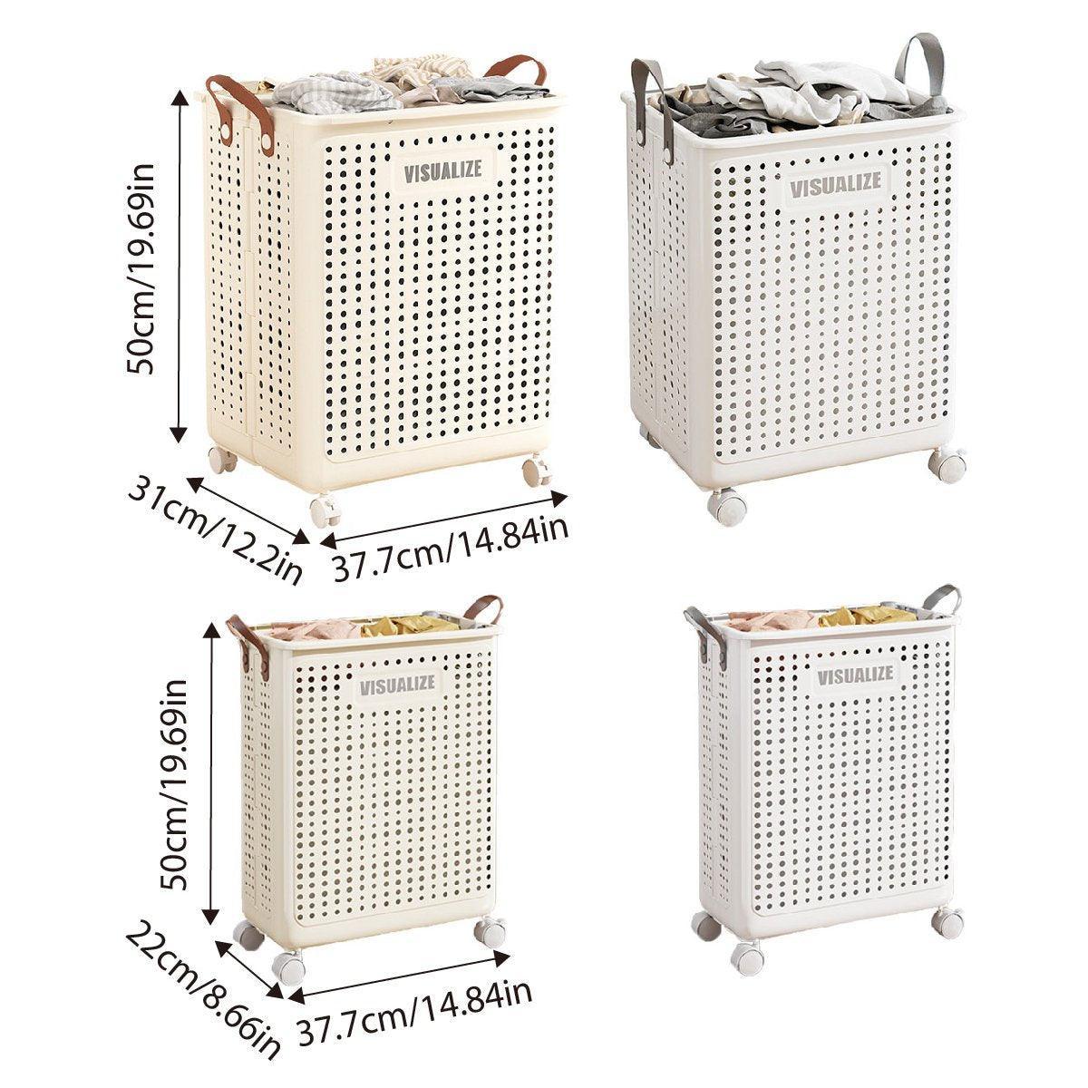 Premium Folding Laundry Basket with Wheels – Beige Medium