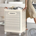 Premium Folding Laundry Basket with Wheels – Beige Medium