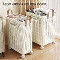 Premium Folding Laundry Basket with Wheels – Beige Medium