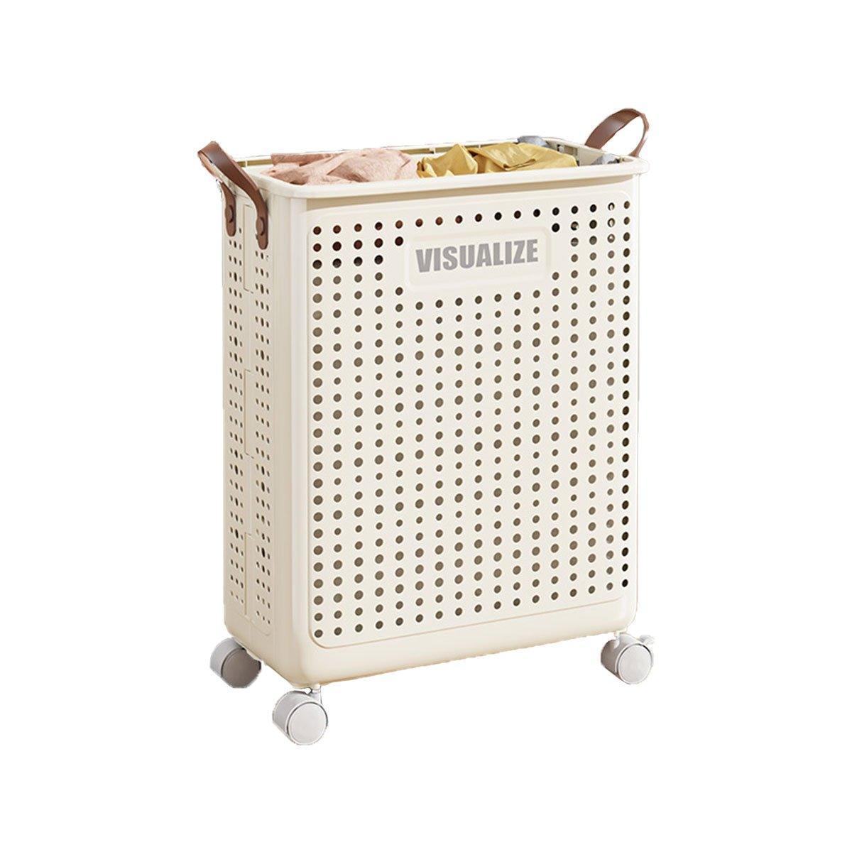 Premium Folding Laundry Basket with Wheels – Beige Medium