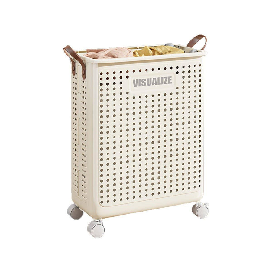 Premium Folding Laundry Basket with Wheels – Beige Medium