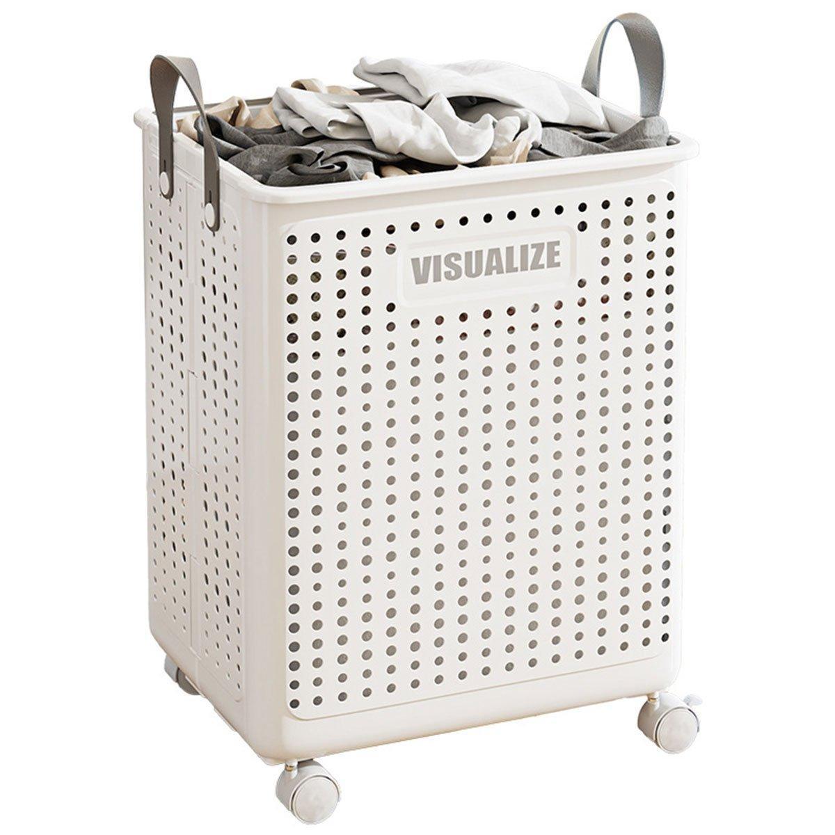 Premium Folding Laundry Basket with Wheels – Beige Medium