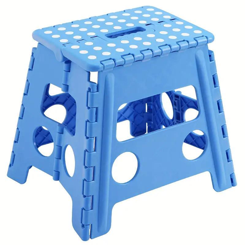 Portable Folding Plastic Stool Lightweight Collapsible Chair for Outdoor Travel - Blue