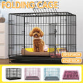 Premium Metal Dog Crate with Divider & Pull-Out Tray - Large Blue