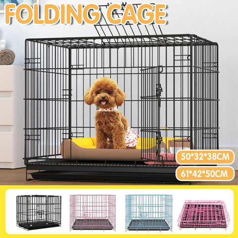Premium Metal Dog Crate with Divider & Pull-Out Tray - Large Blue