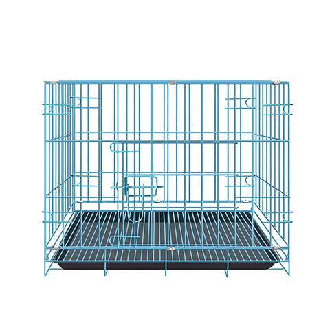 Premium Metal Dog Crate with Divider & Pull-Out Tray - Large Blue