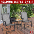Premium Grey Metal Folding Outdoor Chair with Backrest and Armrests 300lb Capacity